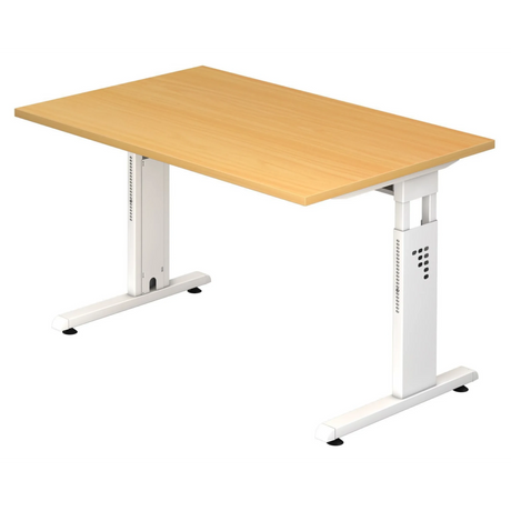 Bureau réglable en hauteur MEGA 12 W en hêtre et blanc avec piètement en T de hjh OFFICE PRO