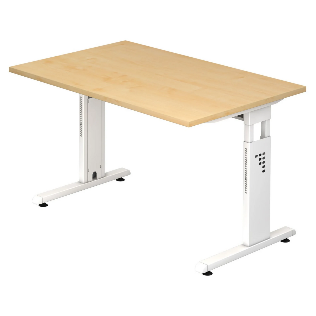 Bureau réglable en hauteur MEGA 12 W en érable et blanc avec piètement en T de hjh OFFICE PRO