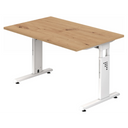 Bureau réglable en hauteur MEGA 12 W en chêne noueux et blanc avec piètement en T de hjh OFFICE PRO