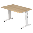 Bureau réglable en hauteur MEGA 12 W avec plateau couleur chêne et structure blanche de hjh OFFICE PRO