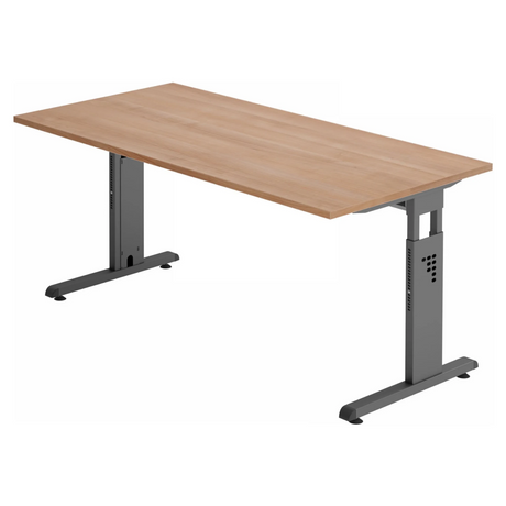 Bureau réglable en hauteur MEGA 16 G avec plateau en noyer et structure graphite de hjh OFFICE PRO
