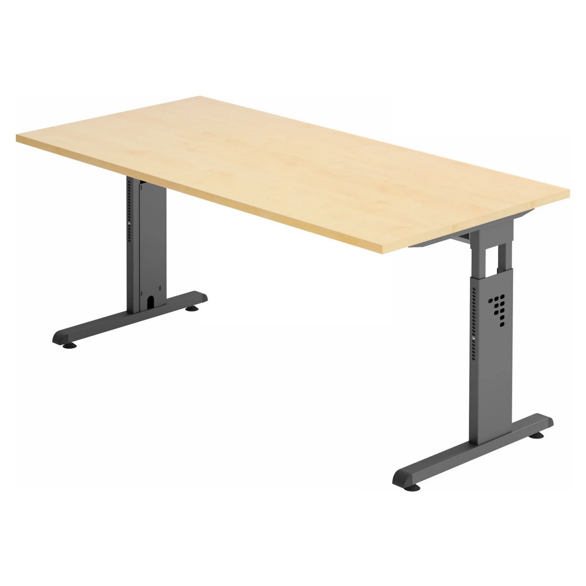 Bureau réglable en hauteur MEGA 16 G en érable et graphite avec piètement en T de hjh OFFICE PRO