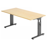 Bureau réglable en hauteur MEGA 16 G en érable et graphite avec piètement en T de hjh OFFICE PRO