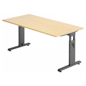 Bureau réglable en hauteur MEGA 16 G en érable et graphite avec piètement en T de hjh OFFICE PRO