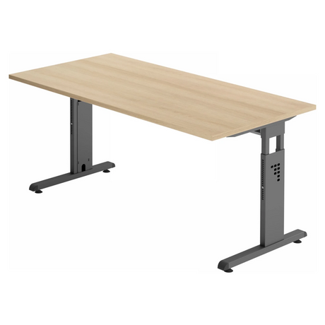 Bureau réglable en hauteur MEGA 16 G avec plateau en chêne et structure graphite de hjh OFFICE PRO