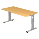 Bureau réglable en hauteur MEGA 16 S effet hêtre avec structure argentée de hjh OFFICE PRO