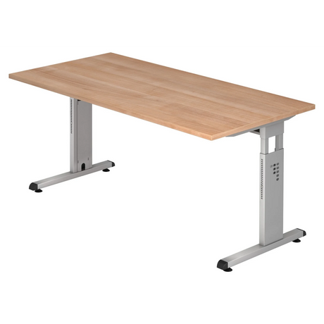 Bureau réglable en hauteur MEGA 16 S aspect noyer avec structure argentée de hjh OFFICE PRO