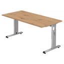 Bureau réglable en hauteur MEGA 16 S avec plateau en chêne rustique et piètement argenté de hjh OFFICE PRO