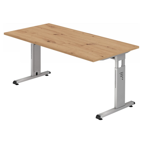 Bureau réglable en hauteur MEGA 16 S avec plateau en chêne rustique et piètement argenté de hjh OFFICE PRO