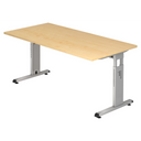 Bureau réglable en hauteur MEGA 16 S avec plateau en bois d'érable et structure argentée de hjh OFFICE PRO