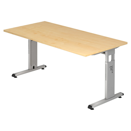 Bureau réglable en hauteur MEGA 16 S avec plateau en bois d'érable et structure argentée de hjh OFFICE PRO