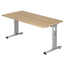 Bureau réglable en hauteur MEGA 16 S aspect chêne avec piètement argenté de hjh OFFICE PRO