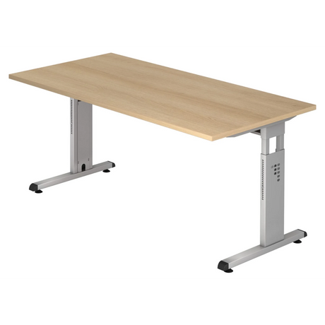 Bureau réglable en hauteur MEGA 16 S aspect chêne avec piètement argenté de hjh OFFICE PRO