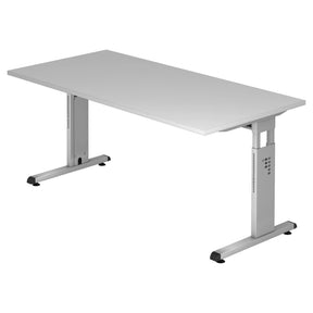 Bureau réglable en hauteur MEGA 16 S en gris et argent avec piétement en T de hjh OFFICE PRO