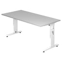 Bureau réglable en hauteur MEGA 16 W avec plateau gris et structure blanche de hjh OFFICE PRO