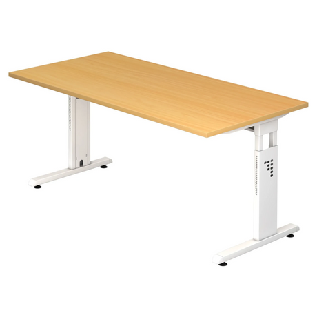 Bureau réglable en hauteur MEGA 16 W en hêtre et blanc avec piètement en T de hjh OFFICE PRO