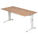 Bureau réglable en hauteur MEGA 16 W avec plateau en noyer et piètement blanc de hjh OFFICE PRO