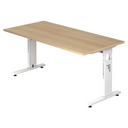 Bureau réglable en hauteur MEGA 16 W en chêne et blanc avec pieds en T de hjh OFFICE PRO