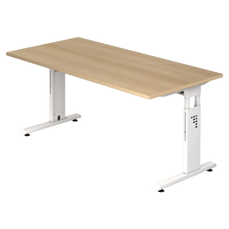Bureau réglable en hauteur MEGA 16 W en chêne et blanc avec pieds en T de hjh OFFICE PRO