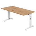 Bureau réglable en hauteur MEGA 16 W en chêne rustique et blanc avec plateau rectangulaire de hjh OFFICE PRO