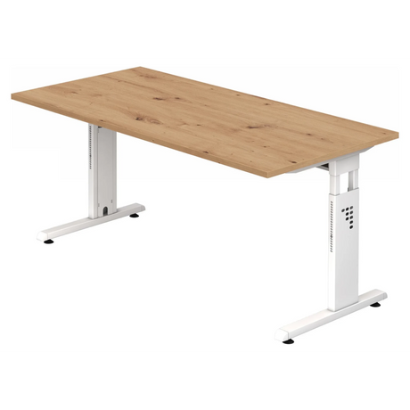 Bureau réglable en hauteur MEGA 16 W en chêne rustique et blanc avec plateau rectangulaire de hjh OFFICE PRO