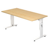 Bureau réglable en hauteur MEGA 16 W en érable et blanc avec plateau rectangulaire de hjh OFFICE PRO