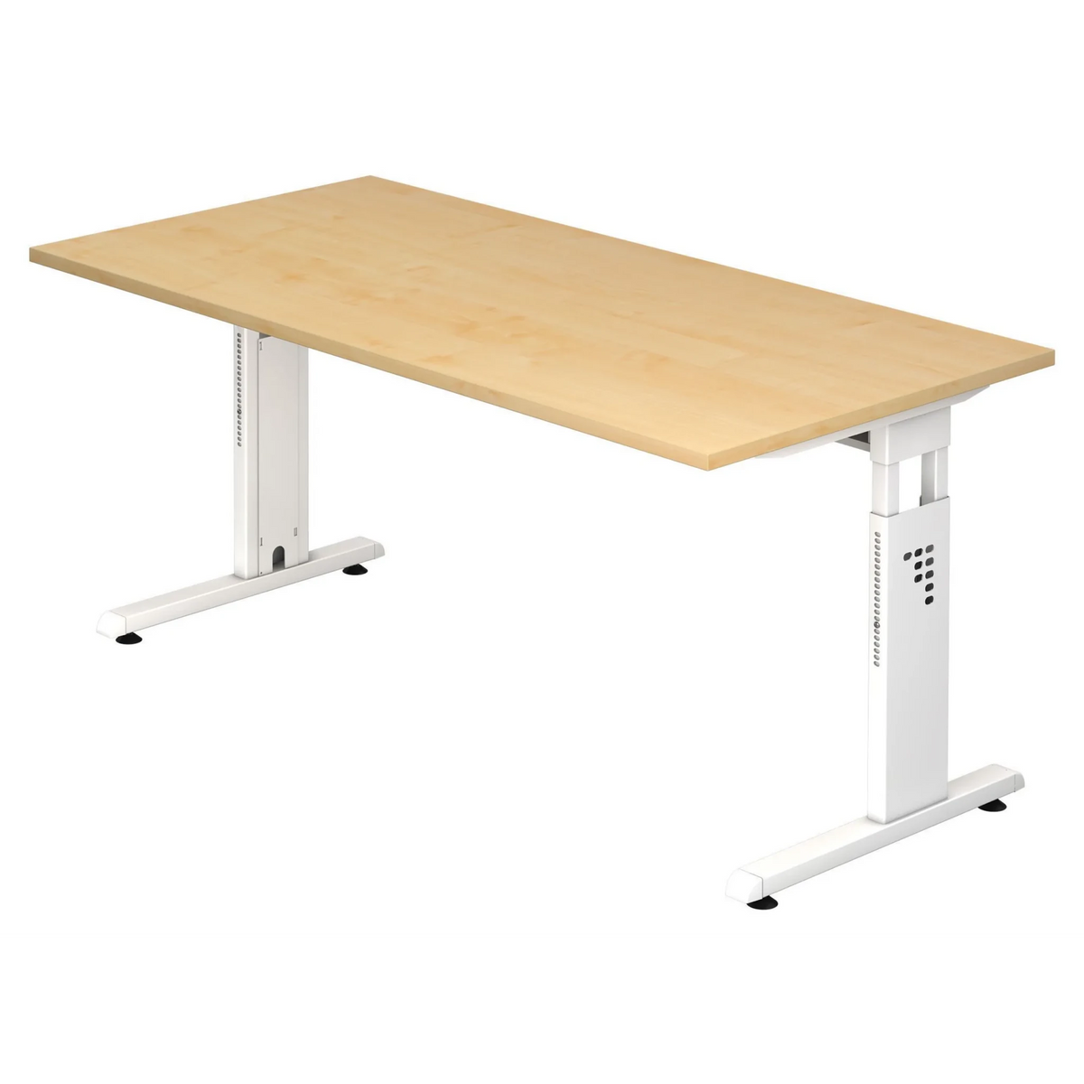Bureau réglable en hauteur MEGA 16 W en érable et blanc avec plateau rectangulaire de hjh OFFICE PRO