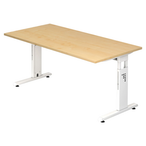 Bureau réglable en hauteur MEGA 16 W en érable et blanc avec plateau rectangulaire de hjh OFFICE PRO