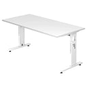 Bureau réglable en hauteur MEGA 16 W en blanc avec plateau rectangulaire de hjh OFFICE PRO