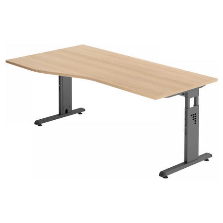 Bureau réglable en hauteur MEGA 18 G aspect chêne avec piètement gris graphite de hjh OFFICE PRO