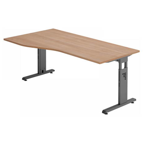 Bureau réglable en hauteur MEGA 18 G aspect noyer avec piètement graphite de hjh OFFICE PRO