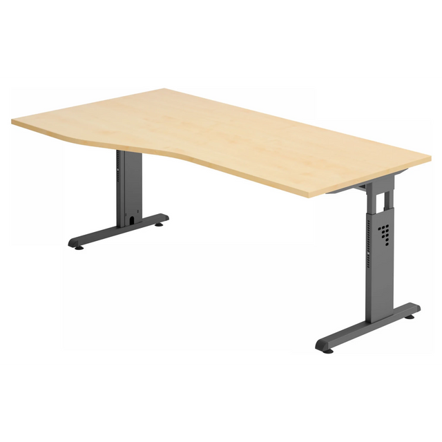 Bureau réglable en hauteur MEGA 18 G avec plateau en bois d'érable et structure graphite de hjh OFFICE PRO
