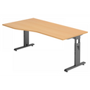 Bureau réglable en hauteur MEGA 18 G en hêtre avec piètement graphite de hjh OFFICE PRO