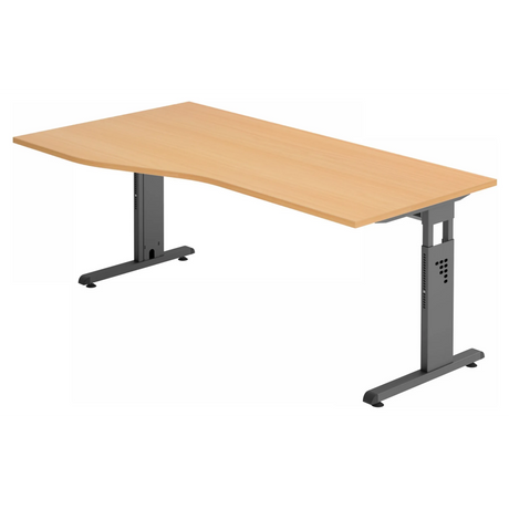 Bureau réglable en hauteur MEGA 18 G en hêtre avec piètement graphite de hjh OFFICE PRO