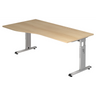 Bureau réglable en hauteur MEGA 18 S aspect chêne avec structure argentée de hjh OFFICE PRO