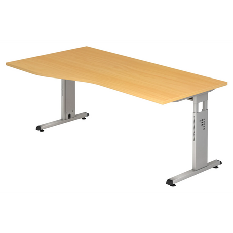 Bureau réglable en hauteur MEGA 18 S aspect hêtre avec structure argentée de hjh OFFICE PRO