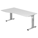 Bureau réglable en hauteur MEGA 18 S avec plateau blanc et structure argentée de hjh OFFICE PRO