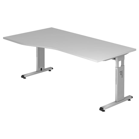 Bureau réglable en hauteur MEGA 18 S en gris et argent avec plateau incurvé de hjh OFFICE PRO