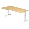 Bureau réglable en hauteur MEGA 18 W en érable et blanc avec plateau courbé de hjh OFFICE PRO