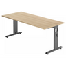 Bureau réglable en hauteur MEGA 19 G aspect chêne avec piètement graphite de hjh OFFICE PRO