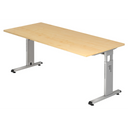 Bureau réglable en hauteur MEGA 19 S avec plateau en bois d'érable et structure argentée de hjh OFFICE PRO