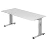 Bureau réglable en hauteur MEGA 19 S avec plateau blanc et structure argentée de hjh OFFICE PRO