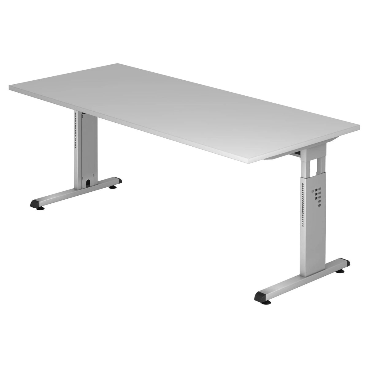 Bureau réglable en hauteur MEGA 19 S en gris et argent avec plateau rectangulaire de hjh OFFICE PRO