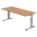Bureau réglable en hauteur MEGA 19 S avec plateau en chêne rustique et structure argentée de hjh OFFICE PRO