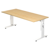 Bureau réglable en hauteur MEGA 19 W avec plateau en érable et structure blanche de hjh OFFICE PRO