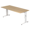 Bureau réglable en hauteur MEGA 19 W en chêne et blanc avec plateau rectangulaire de hjh OFFICE PRO