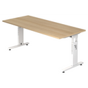 Bureau réglable en hauteur MEGA 19 W en chêne et blanc avec plateau rectangulaire de hjh OFFICE PRO
