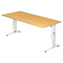 Bureau réglable en hauteur MEGA 19 W avec plateau couleur hêtre et piètement blanc de hjh OFFICE PRO