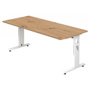 Bureau réglable en hauteur MEGA 19 W avec plateau en chêne rustique et piètement blanc de hjh OFFICE PRO