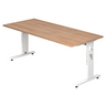 Bureau réglable en hauteur MEGA 19 W avec plateau en noyer et cadre blanc de hjh OFFICE PRO